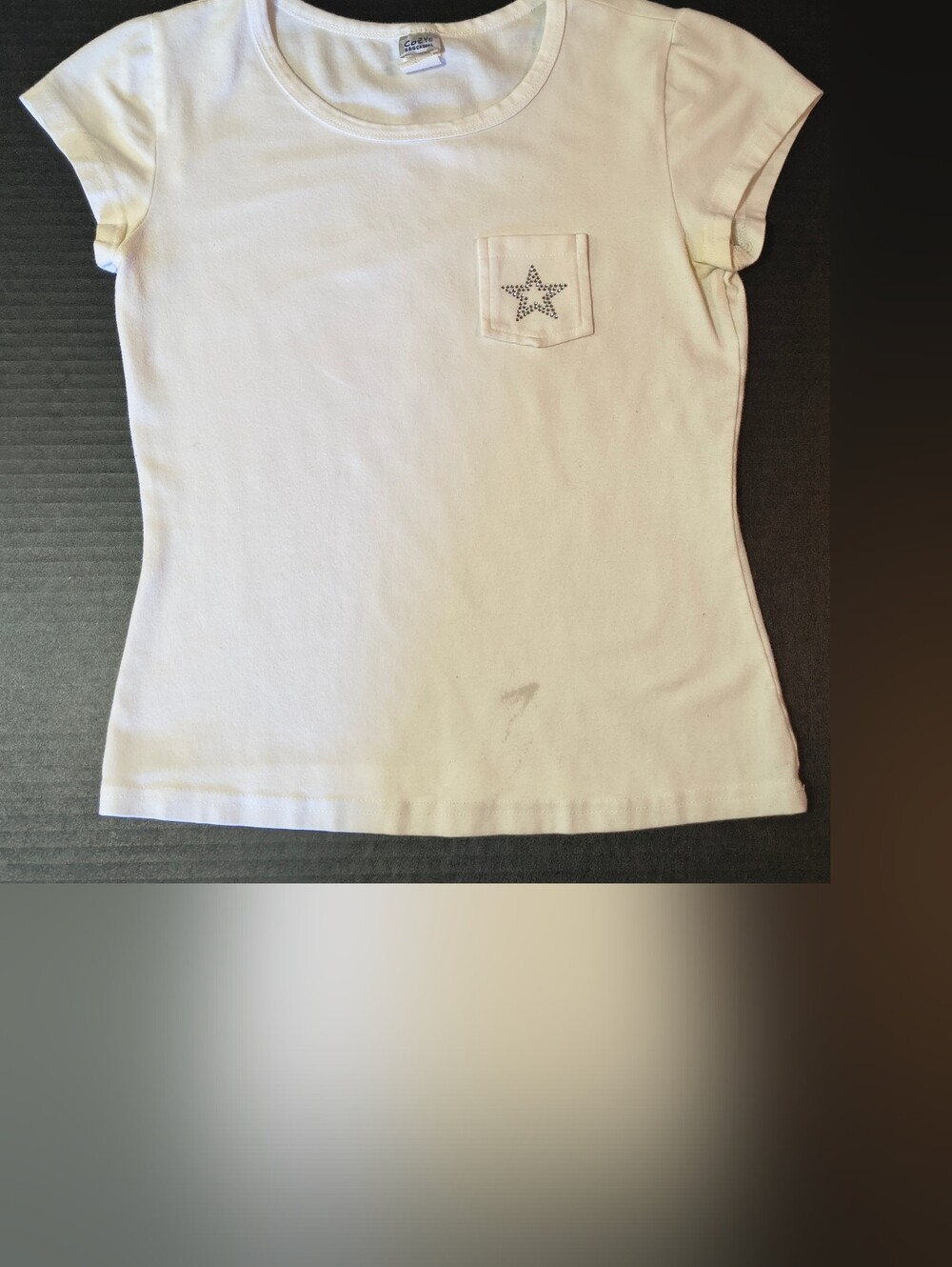 White Short Sleeve Tee with Rhinestone Star Pocket
